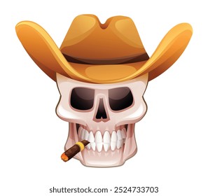 Skull with cowboy hat and cigar. Vector cartoon illustration