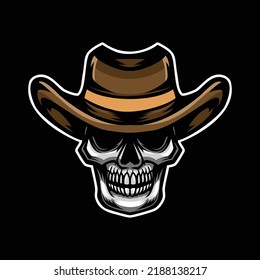 Skull With Cowboy Hat Illustration