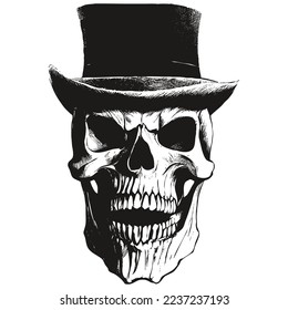 skull cowboy hat picture vector hand drawn ,black and white clip art
