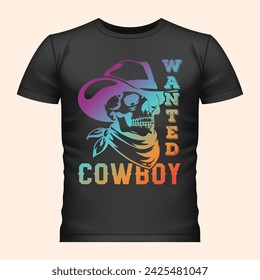 Elemento de diseño de la camiseta del degradado del metal del tatuaje del sombrero del vaquero del cráneo