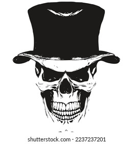 skull cowboy hat for t-shirt vector hand drawn ,black and white clip art
