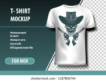 Skull Cowboy hat and two Colt. T-Shirt template, fully editable.