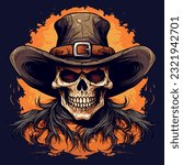 Skull with cowboy hat , vector illustration