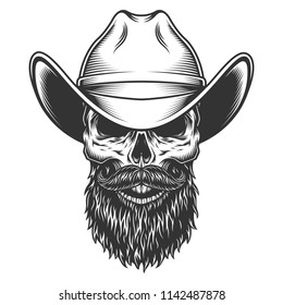 Skull in the cowboy hat. Vector illustration