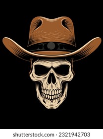 Skull with cowboy hat , vector illustration