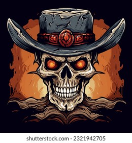 Skull with cowboy hat , vector illustration