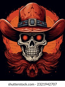 Skull with cowboy hat , vector illustration