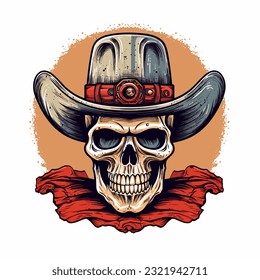 Skull with cowboy hat , vector illustration