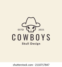 skull with cowboy hat vintage logo design, vector graphic symbol icon sign illustration