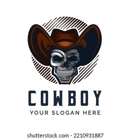 skull cowboy head hat logo vector illustration 