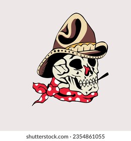 Skull Cowboy Head Tattoo Illustration Art