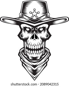 skull cowboy Illustration vector graphic perfect for tshirt tattoo design tshirt