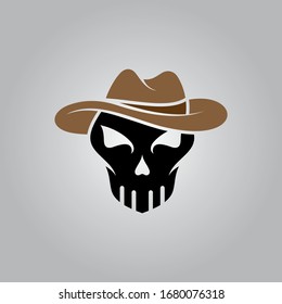 Skull cowboy logo, simple flat logo template