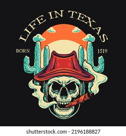 Skull Cowboy Retro Vector Illustration