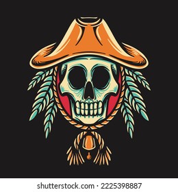 Skull Cowboy Retro Vector Illustration