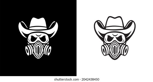 Skull cowboy silhouette logo wearing mask, suitable for identity logos or brand logos.