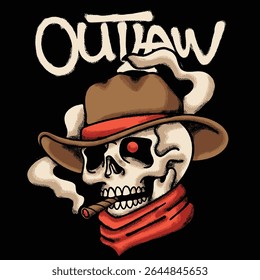 Skull Cowboy Smoking for streetwear illustration