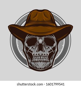 Skull Cowboy Vector illustration isolated black background