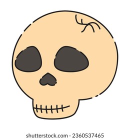 Skull with a crack magic item for witchcraft or decoration for Halloween icon in flat design isolated on white background.