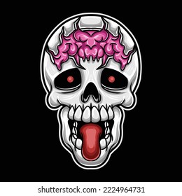 Skull Cracked With Brain Visible Illustration
