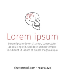 Skull, cracked skull icon ,black sign design. Vector illustration for websites.