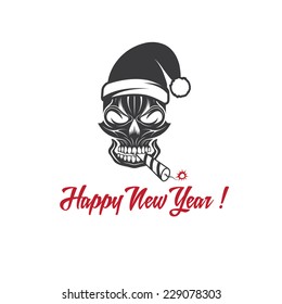 skull with a cracker in his mouth and a Santa Claus hat