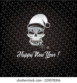 skull with a cracker in his mouth and a Santa Claus hat