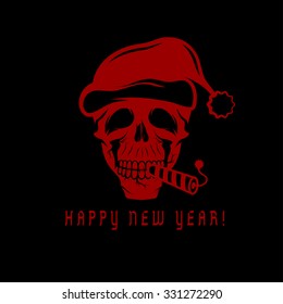 skull with a cracker in his mouth and a Santa Claus hat
