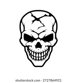 Skull with cracks design concept. Skull head vinyl decal sticker illustration, vector.