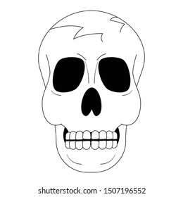 Skull with cracks vector illustration in black and white. Facing front.
