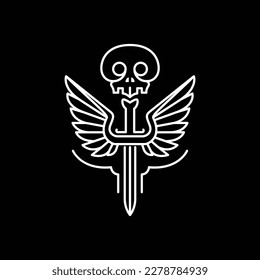 skull cranium bones wings swords dark night minimal line modern logo design vector