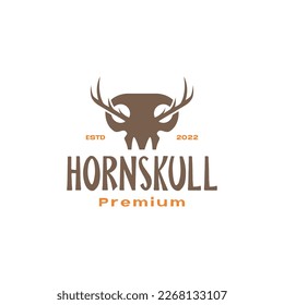 skull cranium brain pan deer horned vintage logo design vector
