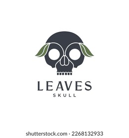 skull cranium brain pan head leaves nature line minimal hipster logo design vector