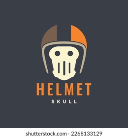 skull cranium brain pan wearing helmet retro simple clean logo design vector