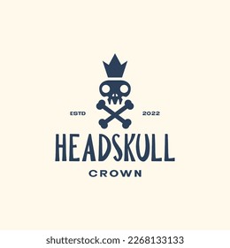 skull cranium brainpan cross bones crown king vintage simple logo design vector