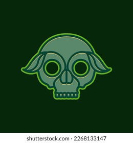 skull cranium brainpan green leaves simple sticker logo design vector