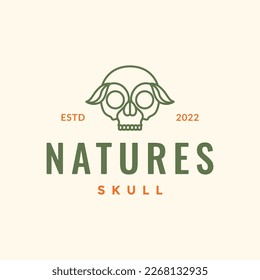 skull cranium brainpan head leaves nature line minimal hipster logo design vector