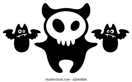 Skull creature with two crazy bats.