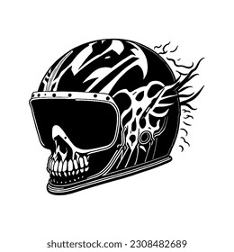 A skull crest with a full-face helmet. Helmet skull ornament for tattoos, motorcycle club emblems and tattoos