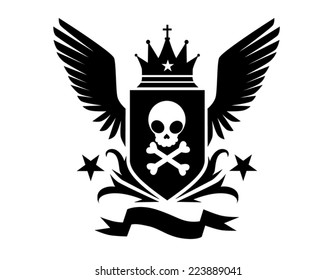 skull crest wings and crown modern cute  isolated vector illustration