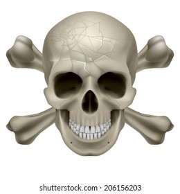 Skull and Crosbones -illustration of a scratch  human skull with crossed bones behind it isolated on white background