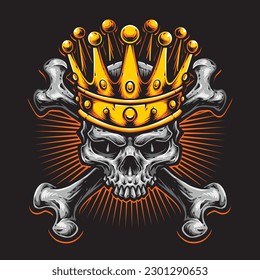 skull cross bone with golden crown illustration