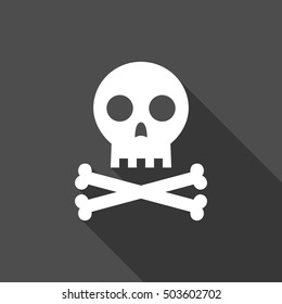 skull and cross bone with long shadow, flat design vector for halloween, pirate and poison symbol