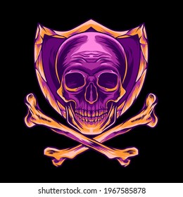 Skull with cross bone and shield illustration full vector for your business or merchandise