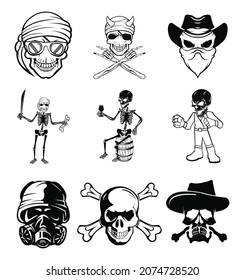 Skull cross bone vector pirate icon logo Halloween ghost,skull head