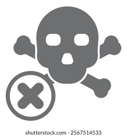 Skull and cross bones ban solid icon, prohibited items concept. Vector graphics. Human skeleton, danger forbidden sign on white background, glyph style icon for mobile or web design