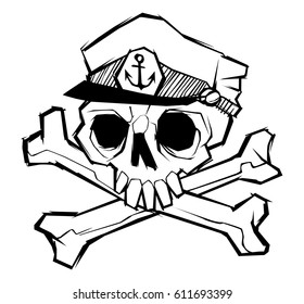 skull with cross bones and captain hat