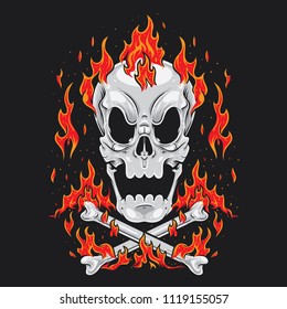 Skull with cross bones and fires