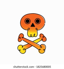 Skull with cross bones gradient flat line icon. Vector illustration, Isolated on white background