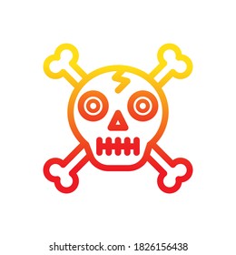 Calavera con el icono de línea de degradado de huesos cruzados. Ilustración vectorial, aislada en fondo blanco
